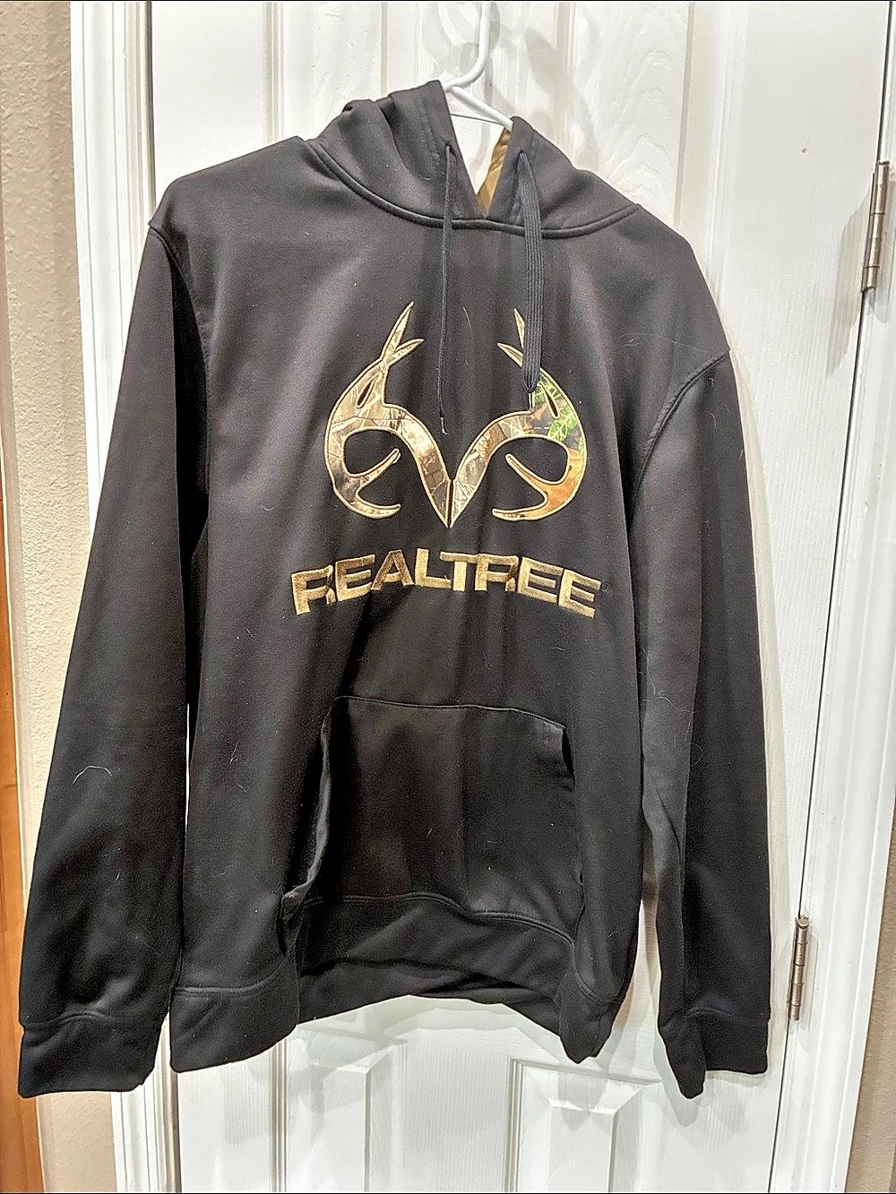 RealTree Black Camo Antler Logo Pullover Hoodie Men's Large